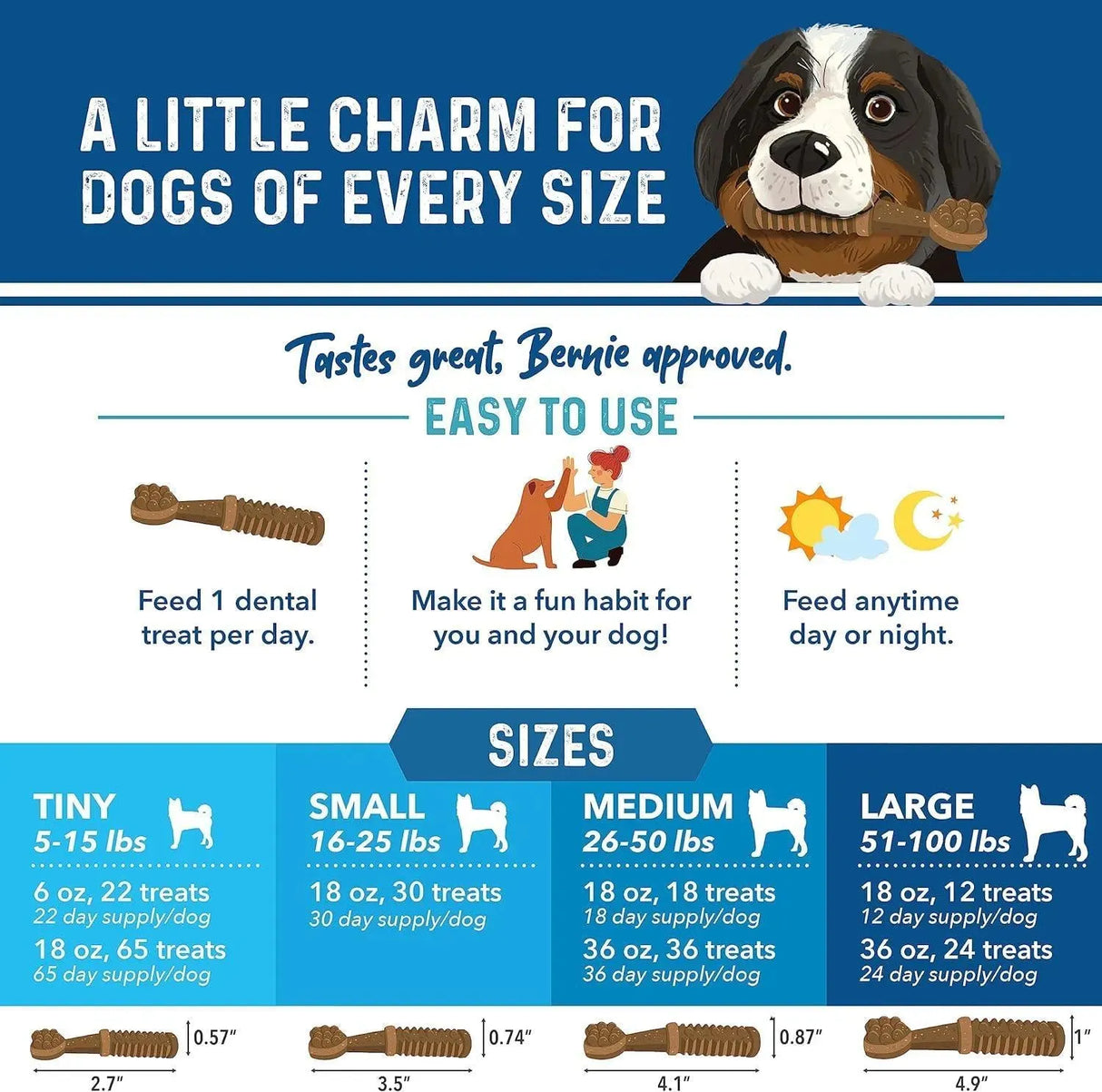 BERNIE'S - Bernie's Charming Chompers Daily Dental Chews Tiny Dogs 5-15lb 510Gr. - The Red Vitamin MX - Cuidado Dental Para Perros - {{ shop.shopifyCountryName }}