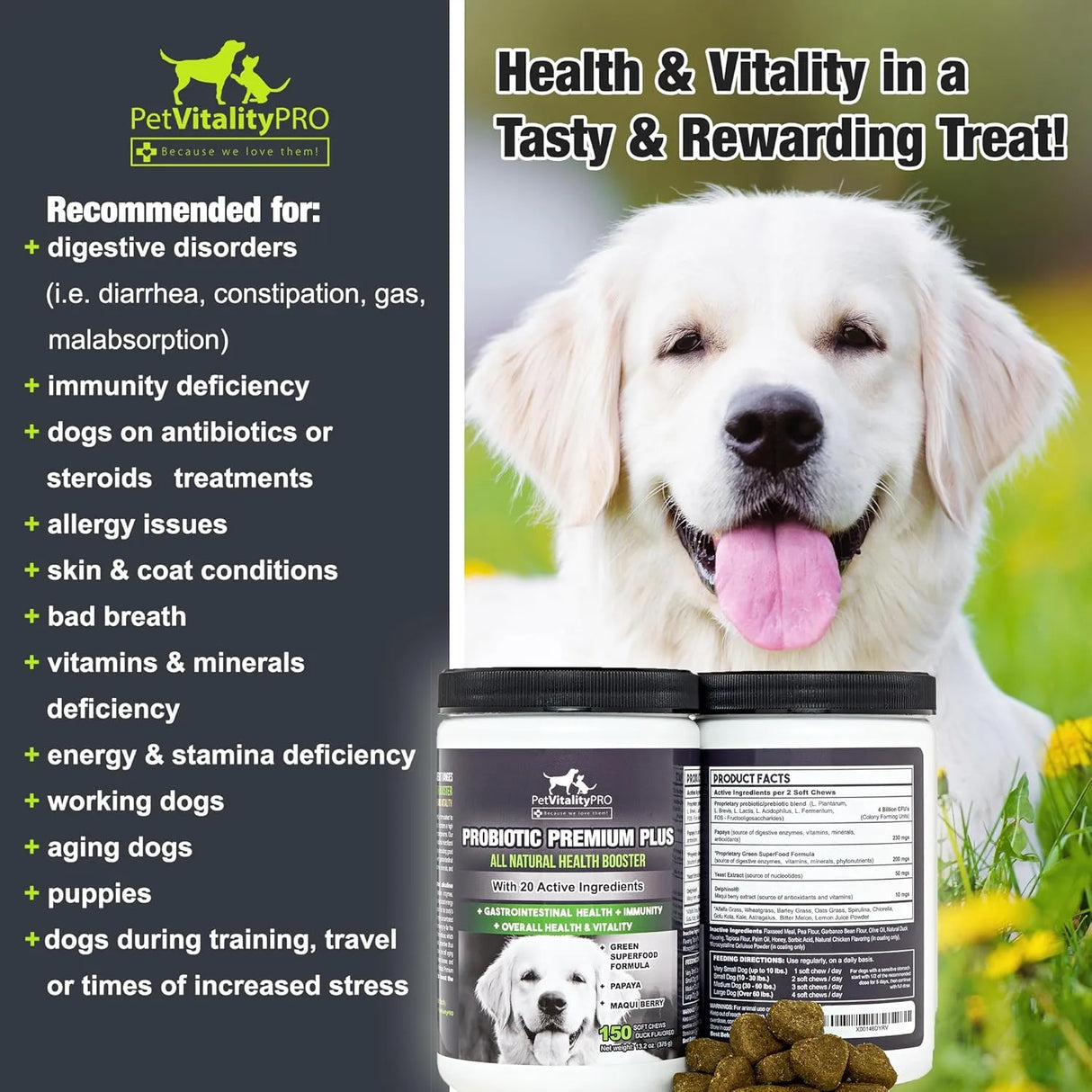 PETVITALITYPRO - PetVitalityPRO Probiotics for Dogs with Natural Digestive Enzymes 150 Masticables - The Red Vitamin MX - Probióticos Para Perros - {{ shop.shopifyCountryName }}