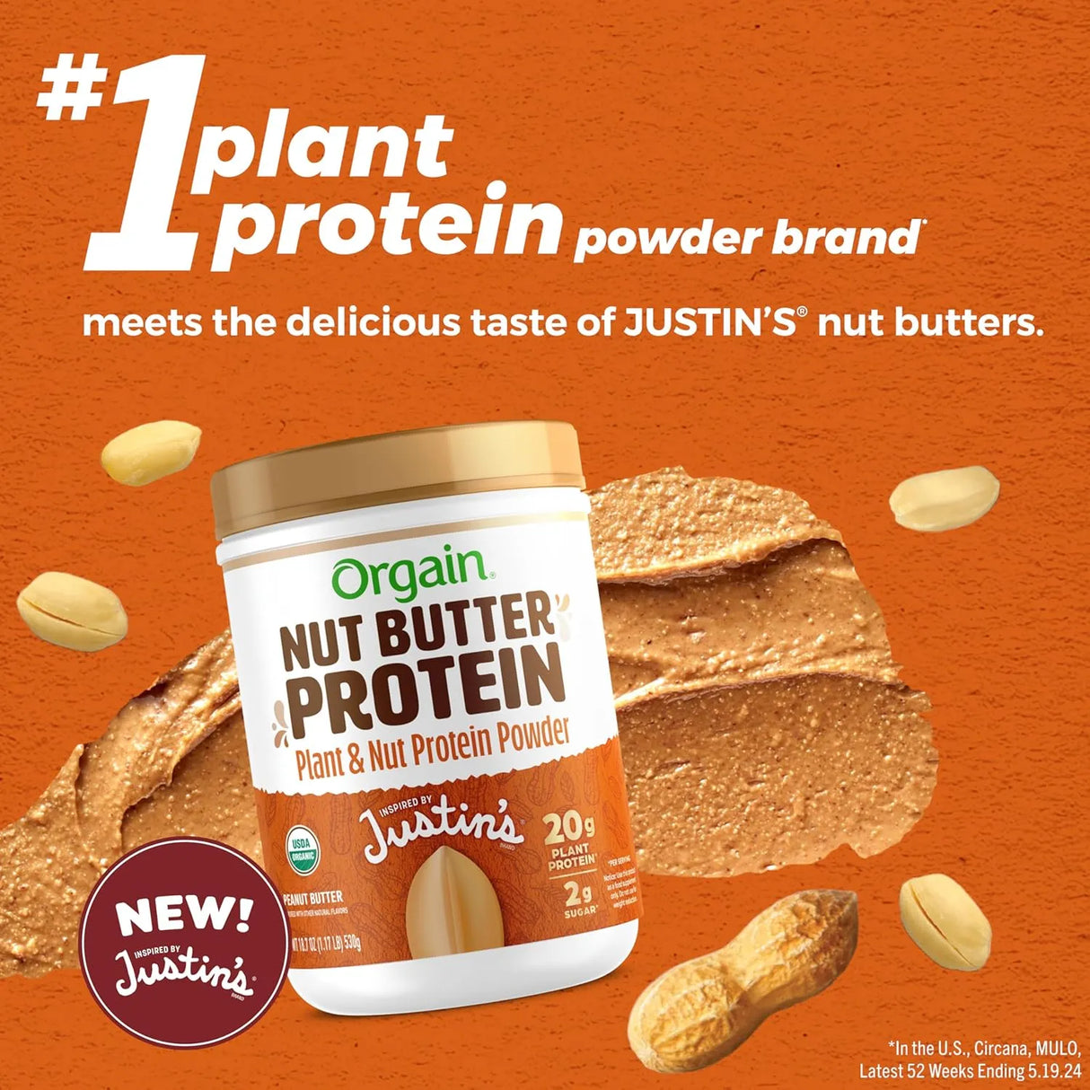 ORGAIN - Orgain X Justin's Organic Vegan Nut Butter Protein Powder Peanut Butter 1.17 Lb. - The Red Vitamin MX - Suplementos Alimenticios - {{ shop.shopifyCountryName }}