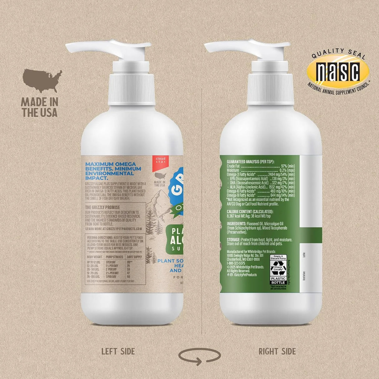 GRIZZLY PET - Grizzly Pet Products Algal Plus Omega 3-6-9 for Dogs and Cats 8 Fl.Oz. - The Red Vitamin MX - Aceite De Pescado Para Perros - {{ shop.shopifyCountryName }}