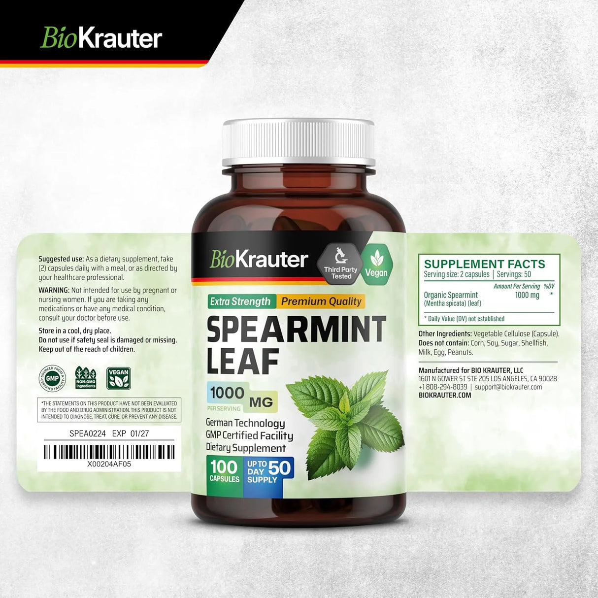 BIOKRAUTER - BIO KRAUTER Spearmint 1000Mg. 100 Capsulas - The Red Vitamin MX - Suplementos Alimenticios - {{ shop.shopifyCountryName }}
