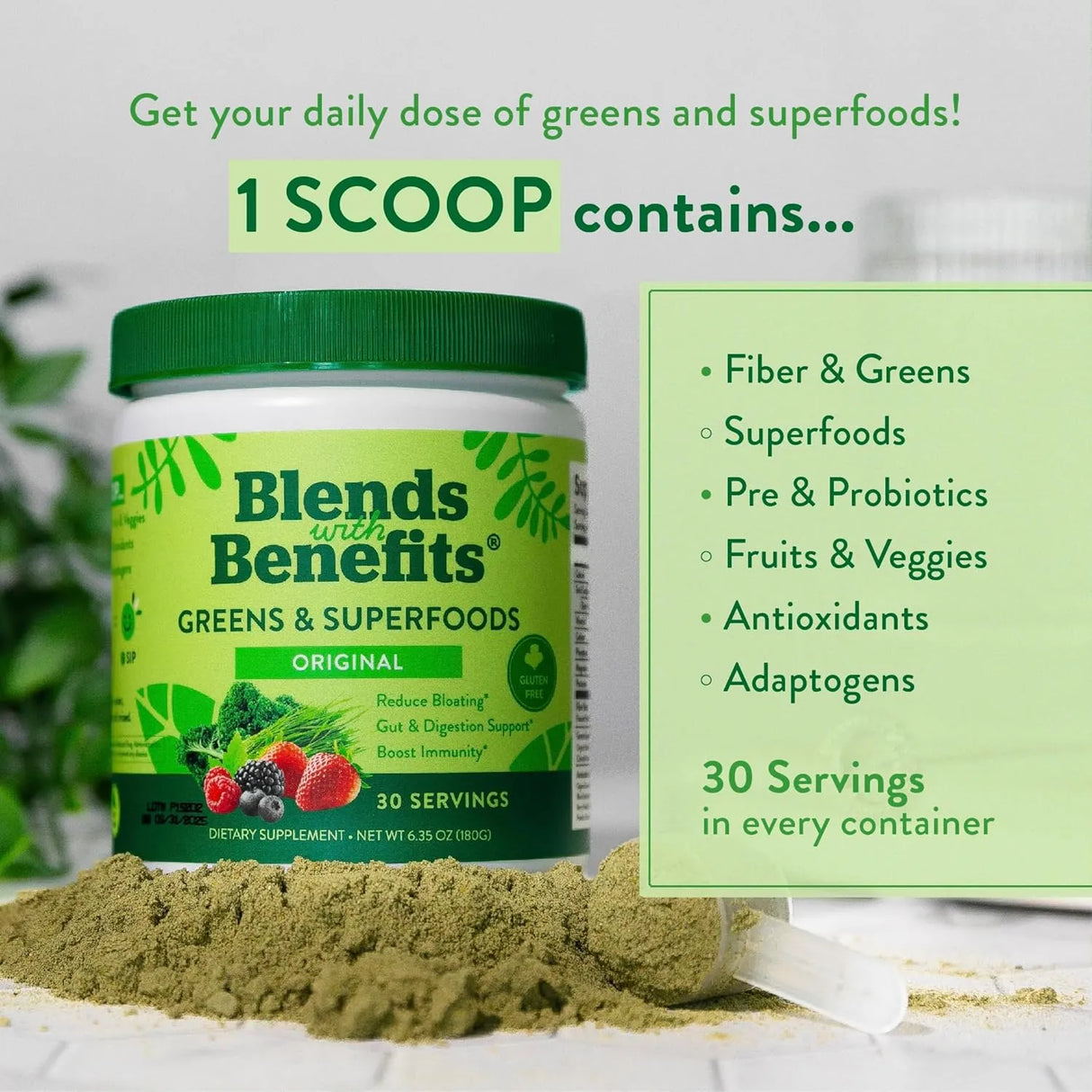 BLENDS WITH BENEFITS - Blends with Benefits Super Greens Powder w/Probiotics 30 Servicios Original 180Gr. - The Red Vitamin MX - Suplementos Alimenticios - {{ shop.shopifyCountryName }}