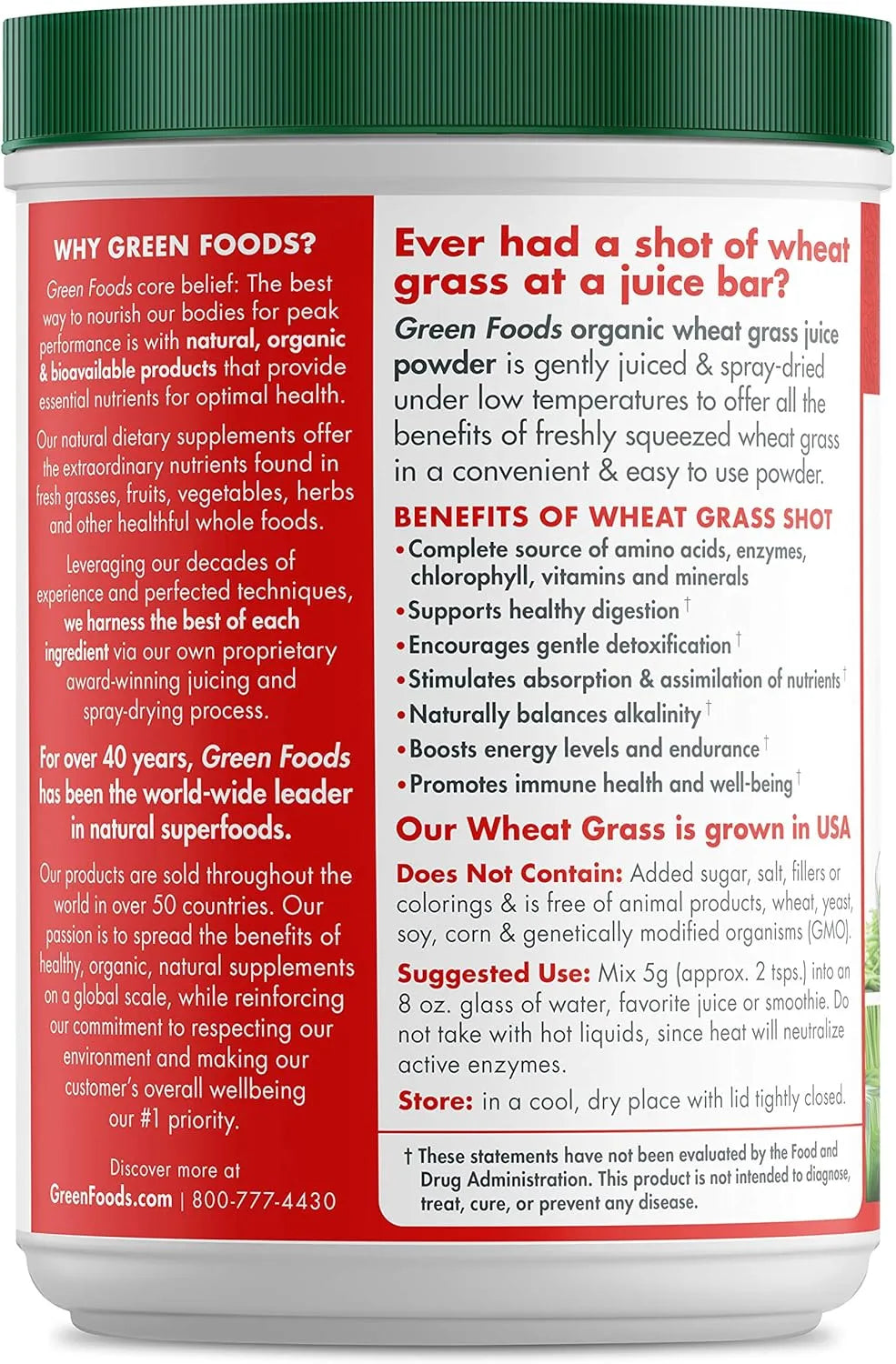 GREEN FOODS - Green Foods Organic Wheat Grass Shots 300Gr. - The Red Vitamin MX - Suplementos Alimenticios - {{ shop.shopifyCountryName }}