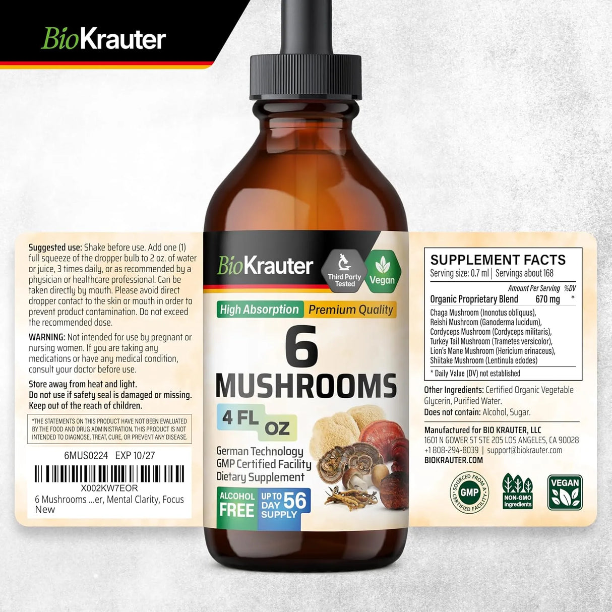 BIOKRAUTER - Bio Krauter 6 Mushrooms Vegan Drops 4 Fl.Oz. - The Red Vitamin MX - Suplementos Alimenticios - {{ shop.shopifyCountryName }}