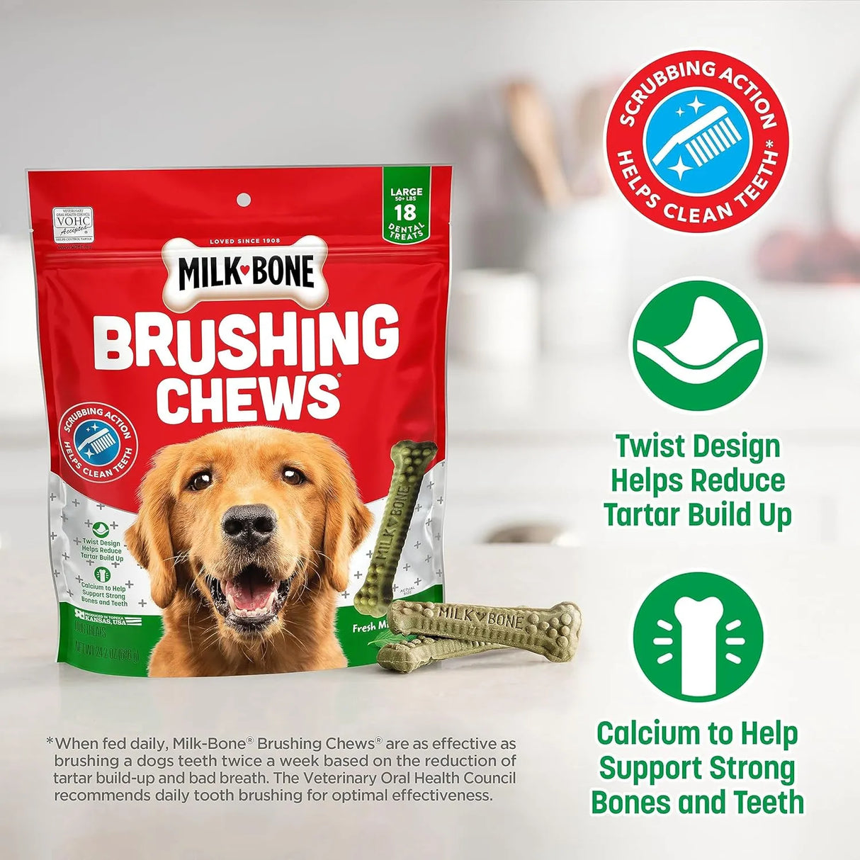 MILK BONE - Milk-Bone Fresh Breath Brushing Chews Large 18 Piezas - The Red Vitamin MX - Cuidado Dental Para Perros - {{ shop.shopifyCountryName }}