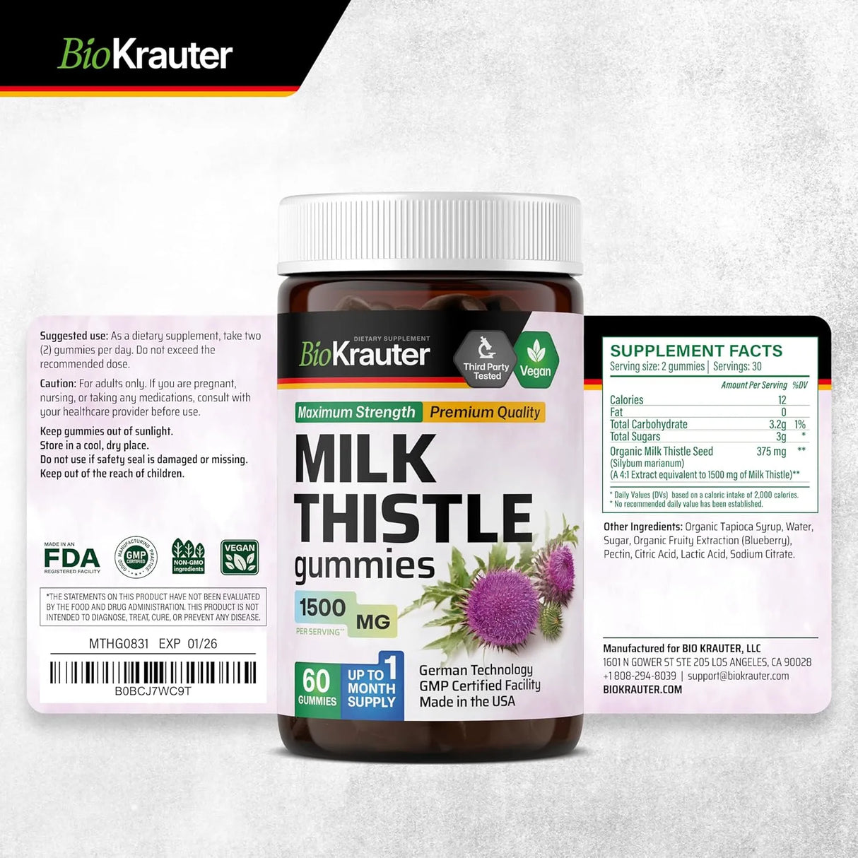 BIOKRAUTER - BIO KRAUTER Milk Thistle Liver Detox Gummies 1500Mg. 60 Gomitas - The Red Vitamin MX - Suplementos Alimenticios - {{ shop.shopifyCountryName }}