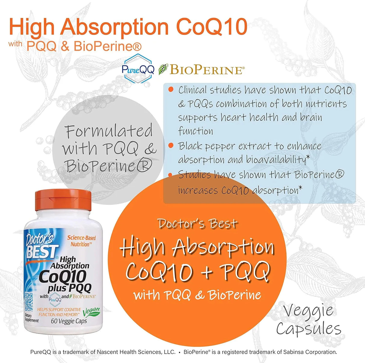 DOCTOR'S BEST - Doctor's Best High Absorption CoQ10 Plus PQQ 60 Capsulas - The Red Vitamin MX - Suplementos Alimenticios - {{ shop.shopifyCountryName }}
