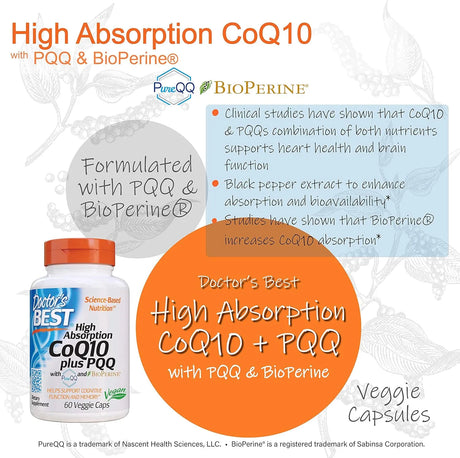 DOCTOR'S BEST - Doctor's Best High Absorption CoQ10 Plus PQQ 60 Capsulas - The Red Vitamin MX - Suplementos Alimenticios - {{ shop.shopifyCountryName }}