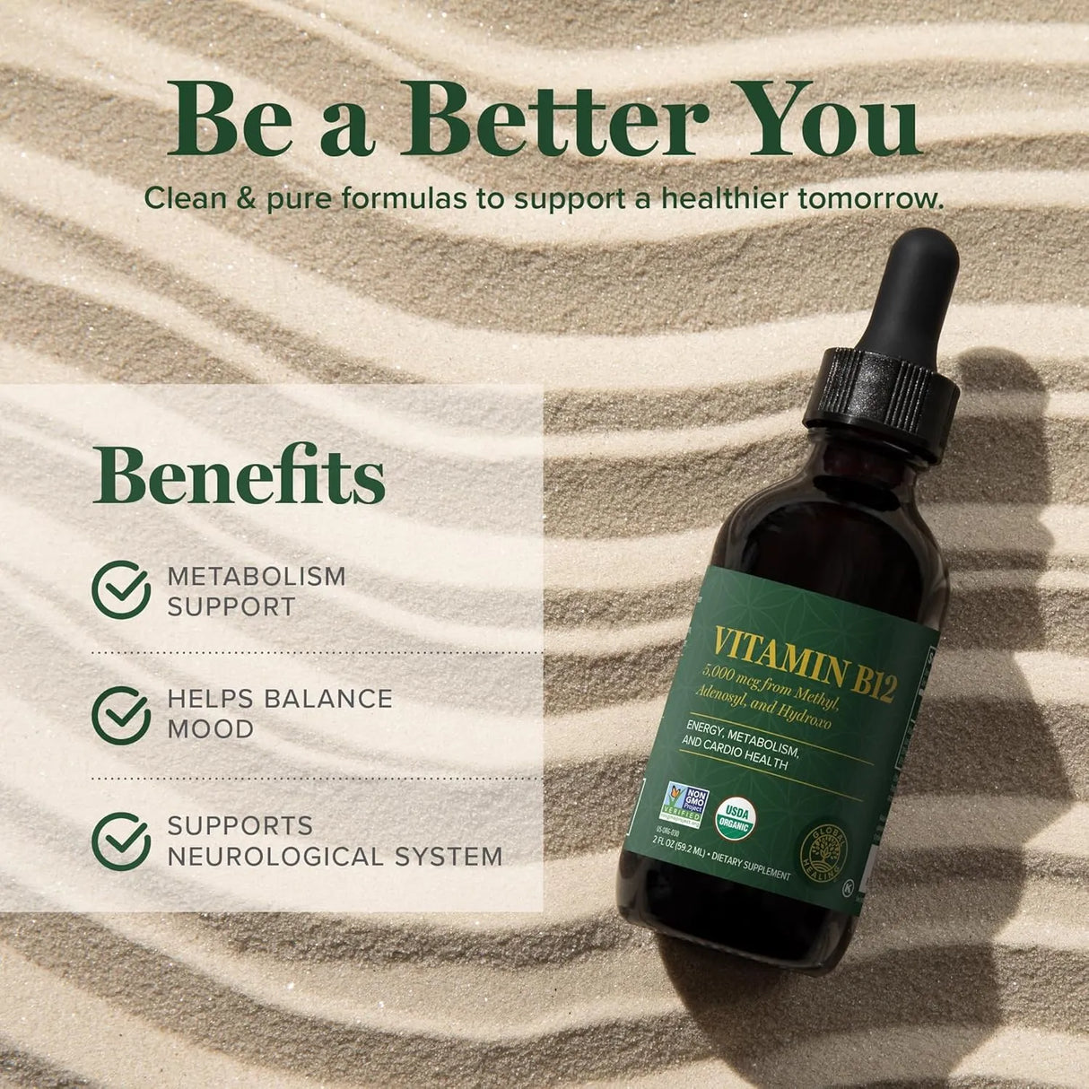 GLOBAL HEALING CENTER - Global Healing Organic Vitamin B12 5000 MCG Sublingual Liquid 2 Fl.Oz. - The Red Vitamin MX - Suplementos Alimenticios - {{ shop.shopifyCountryName }}