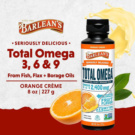 BARLEAN´S - Barlean's Total Omega 3 6 9 Orange Crème Liquid Fish Oil 8 Oz. - The Red Vitamin MX - Suplementos Alimenticios - {{ shop.shopifyCountryName }}