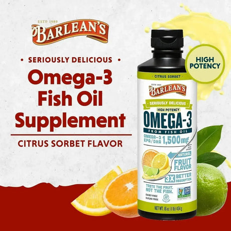 BARLEAN´S - Barlean's High Potency Omega 3 Fish Oil Citrus Sorbet 16 Oz. - The Red Vitamin MX - Suplementos Alimenticios - {{ shop.shopifyCountryName }}