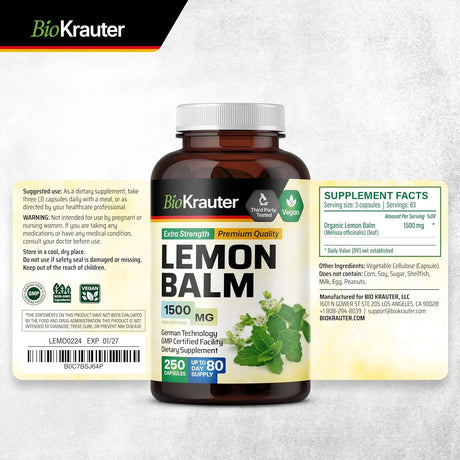 BIOKRAUTER - BIO KRAUTER Lemon Balm 1500Mg. 250 Capsulas - The Red Vitamin MX - Suplementos Alimenticios - {{ shop.shopifyCountryName }}