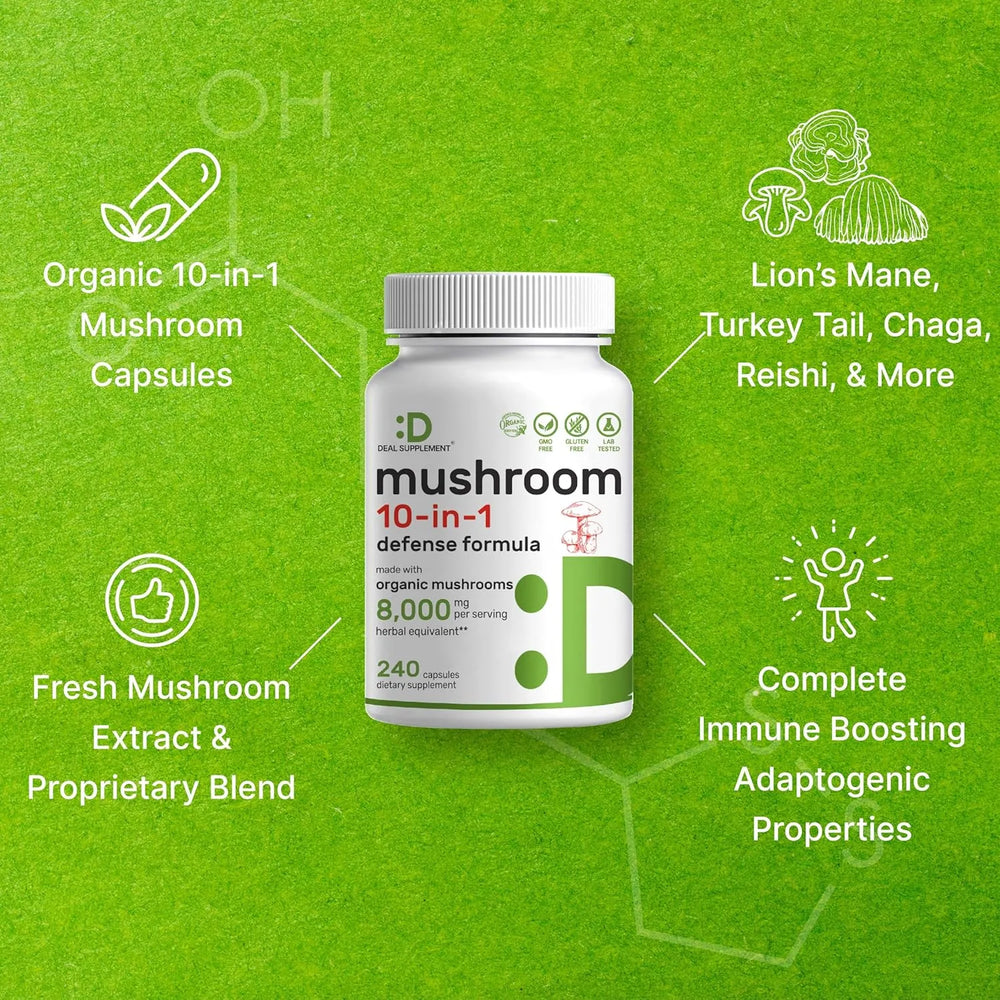 DEAL SUPPLEMENT - DEAL SUPPLEMENT Organic 10-in-1 Mushroom Defense Formula 240 Capsulas - The Red Vitamin MX - Suplementos Alimenticios - {{ shop.shopifyCountryName }}