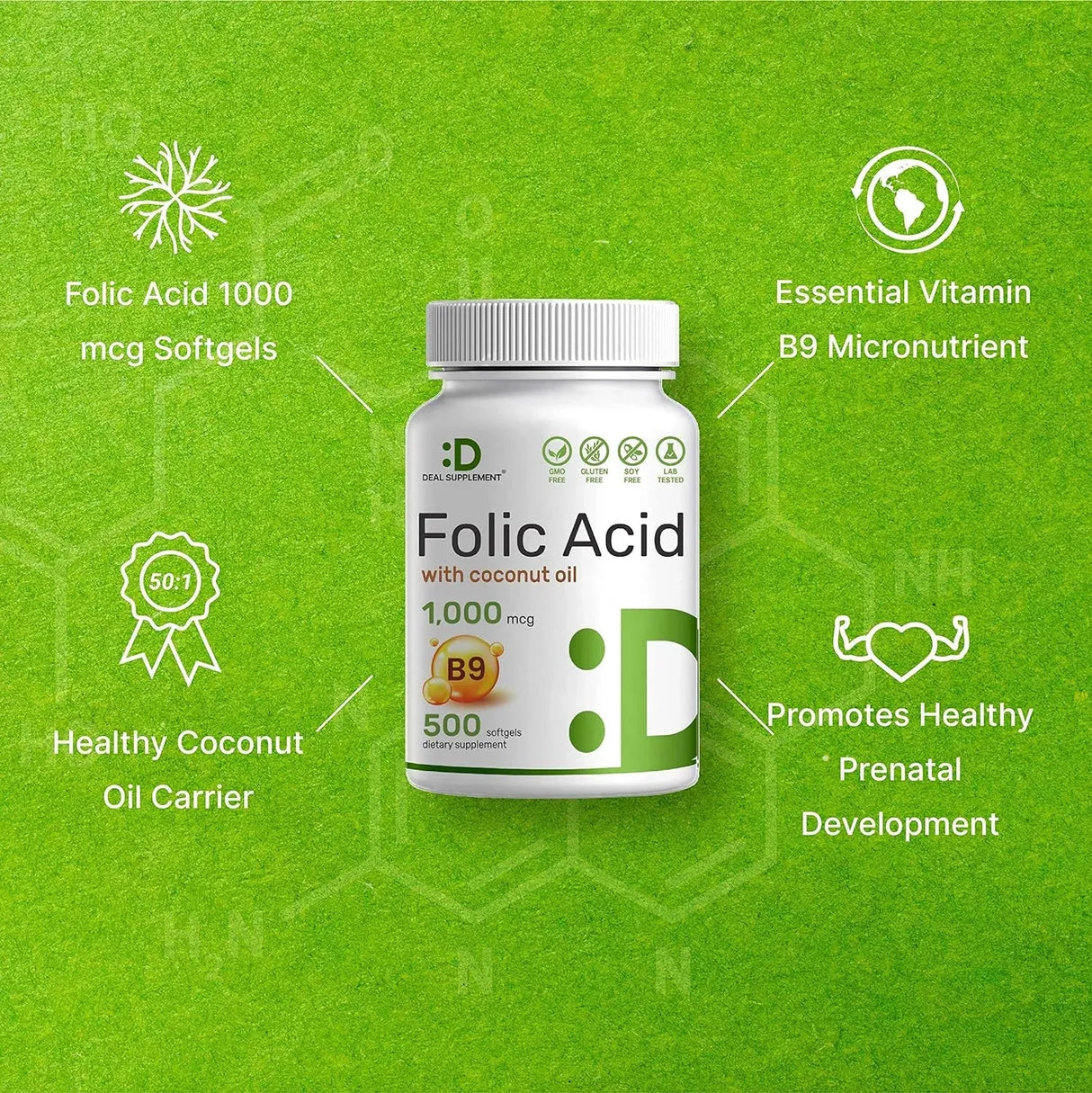 DEAL SUPPLEMENT - Deal Supplement Folic Acid 1000mcg 500 Capsulas Blandas - The Red Vitamin MX - Suplementos Alimenticios - {{ shop.shopifyCountryName }}