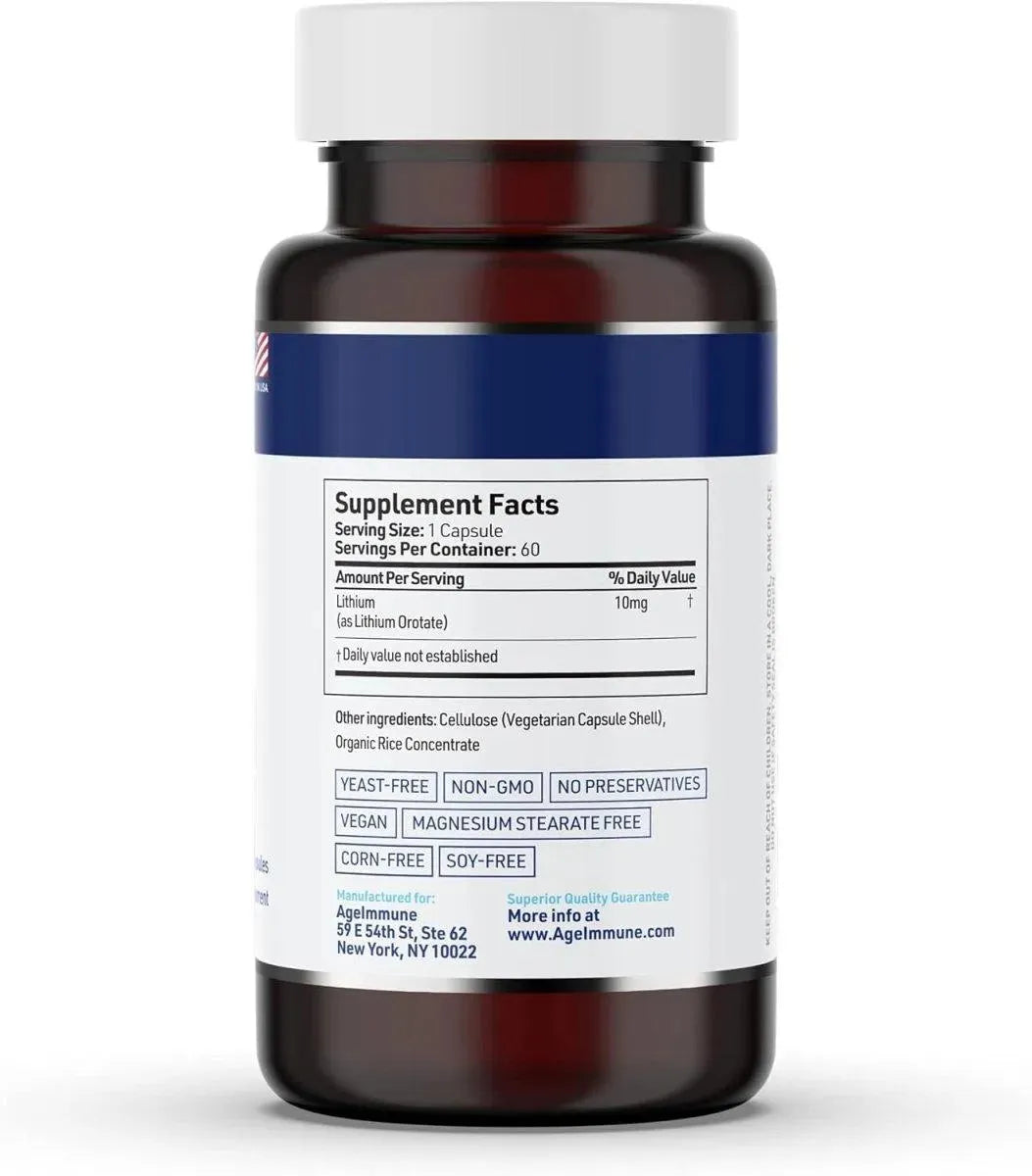 AGEIMMUNE - AgeImmune Lithium Orotate 10Mg. 60 Capsulas - The Red Vitamin MX - Suplementos Alimenticios - {{ shop.shopifyCountryName }}