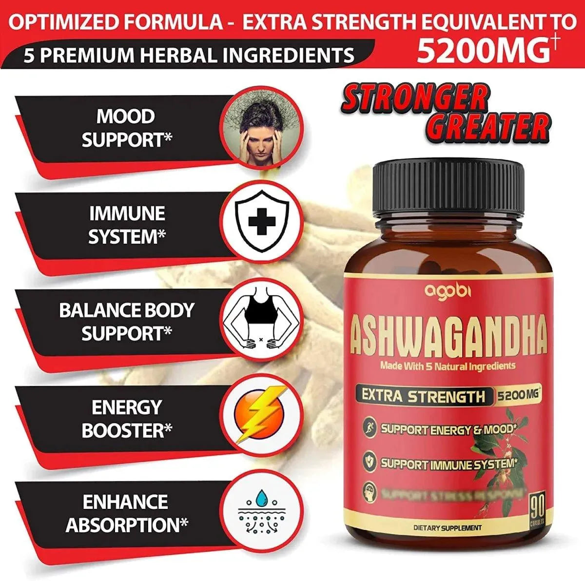 AGOBI - Agobi Ashwagandha 5200Mg. 90 Capsulas - The Red Vitamin MX - Suplementos Alimenticios - {{ shop.shopifyCountryName }}