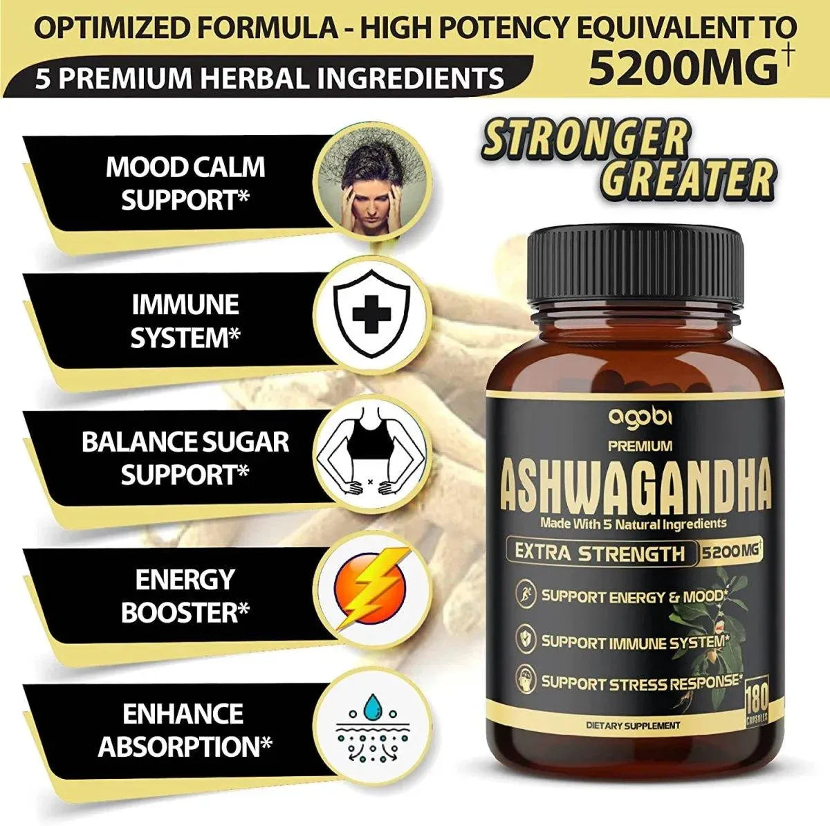 AGOBI - Agobi Premium Ashwagandha 5200Mg. 180 Capsulas - The Red Vitamin MX - Suplementos Alimenticios - {{ shop.shopifyCountryName }}