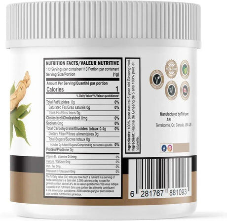 AKI - AKI American Ginseng Powder with 4% Ginsenosides 113Gr. - The Red Vitamin MX - Suplementos Alimenticios - {{ shop.shopifyCountryName }}