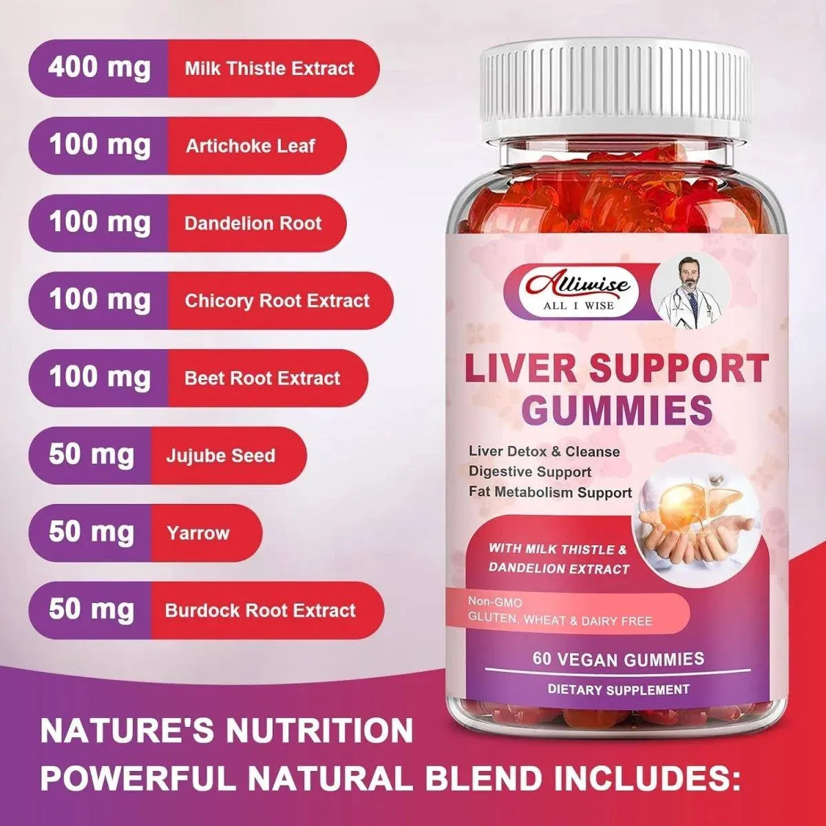 ALLIWISE - Alliwise Liver Support Gummies with Milk Thistle & Dandelion Extract 60 Gomitas - The Red Vitamin MX - Suplementos Alimenticios - {{ shop.shopifyCountryName }}