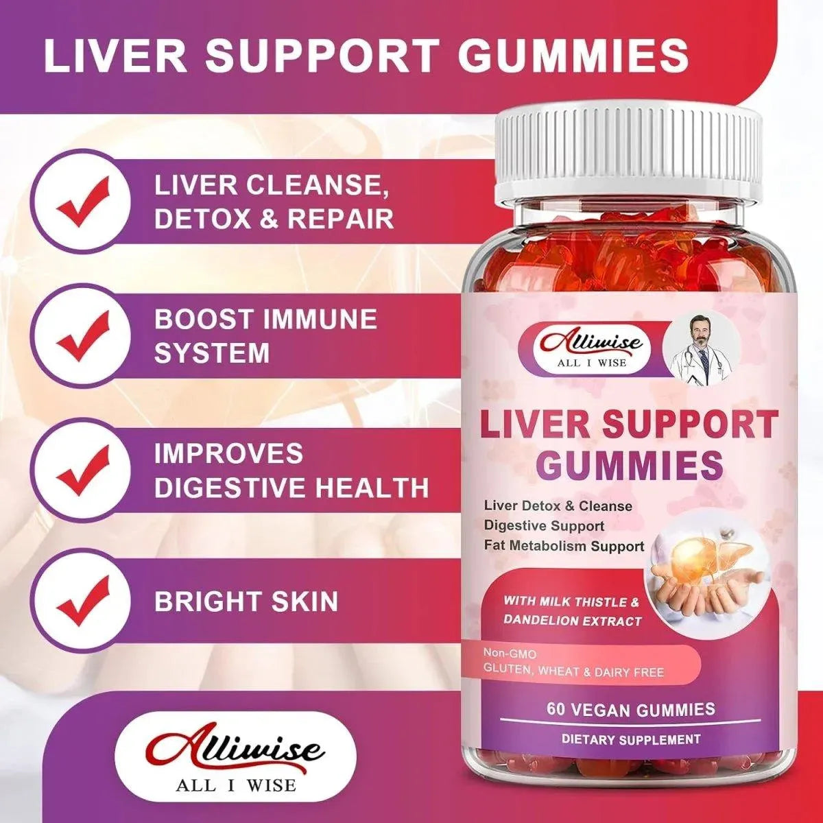ALLIWISE - Alliwise Liver Support Gummies with Milk Thistle & Dandelion Extract 60 Gomitas - The Red Vitamin MX - Suplementos Alimenticios - {{ shop.shopifyCountryName }}