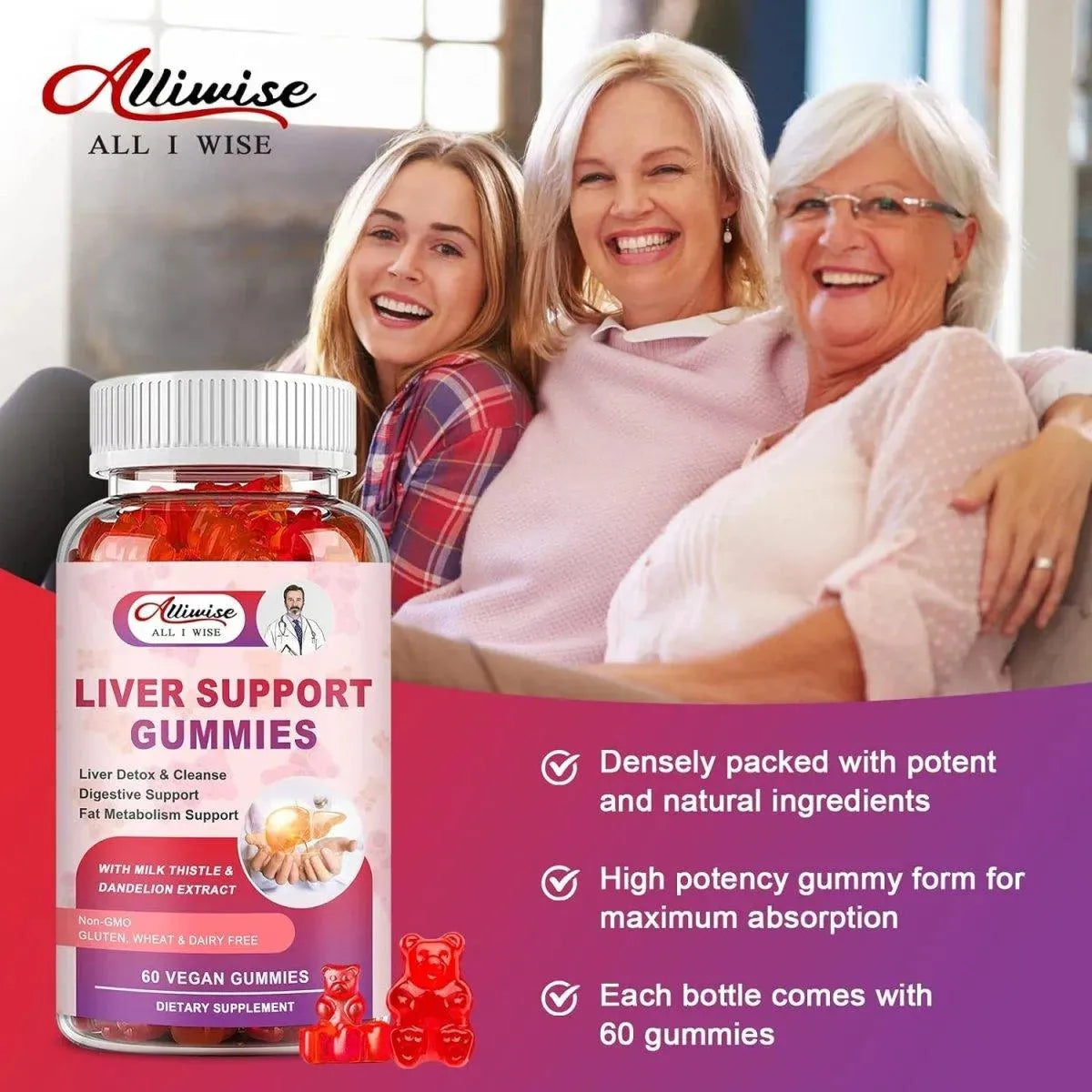 ALLIWISE - Alliwise Liver Support Gummies with Milk Thistle & Dandelion Extract 60 Gomitas - The Red Vitamin MX - Suplementos Alimenticios - {{ shop.shopifyCountryName }}