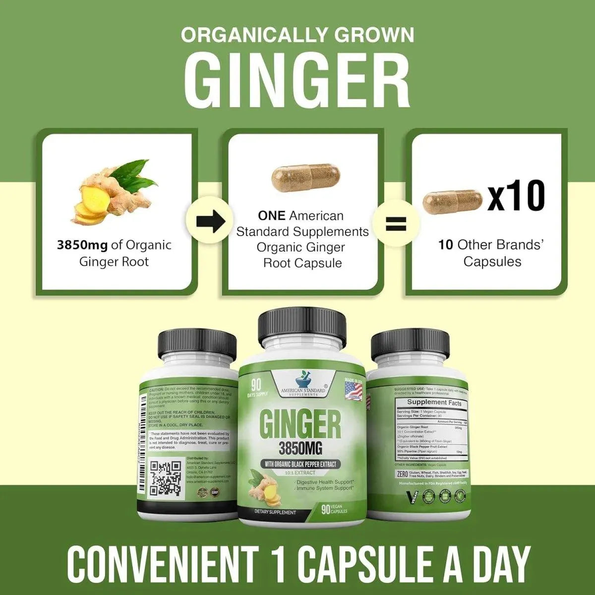 AMERICAN STANDARD SUPPLEMENTS - American Standard Supplements Organic Ginger 3850Mg. 90 Capsulas - The Red Vitamin MX - Suplementos Alimenticios - {{ shop.shopifyCountryName }}