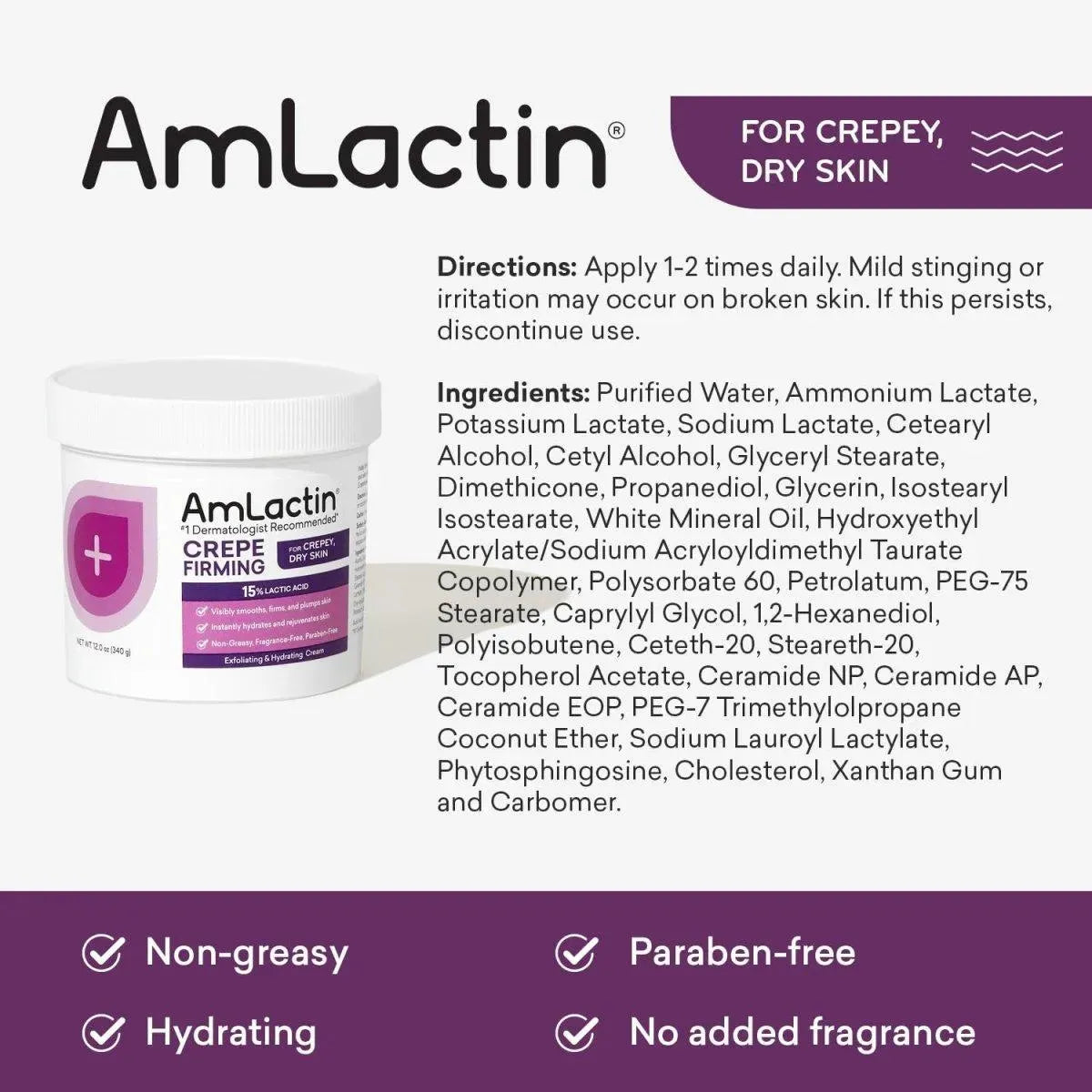 AMLACTIN - AmLactin Crepe Firming Cream 12 Oz. - The Red Vitamin MX - Cremas Corporales - {{ shop.shopifyCountryName }}