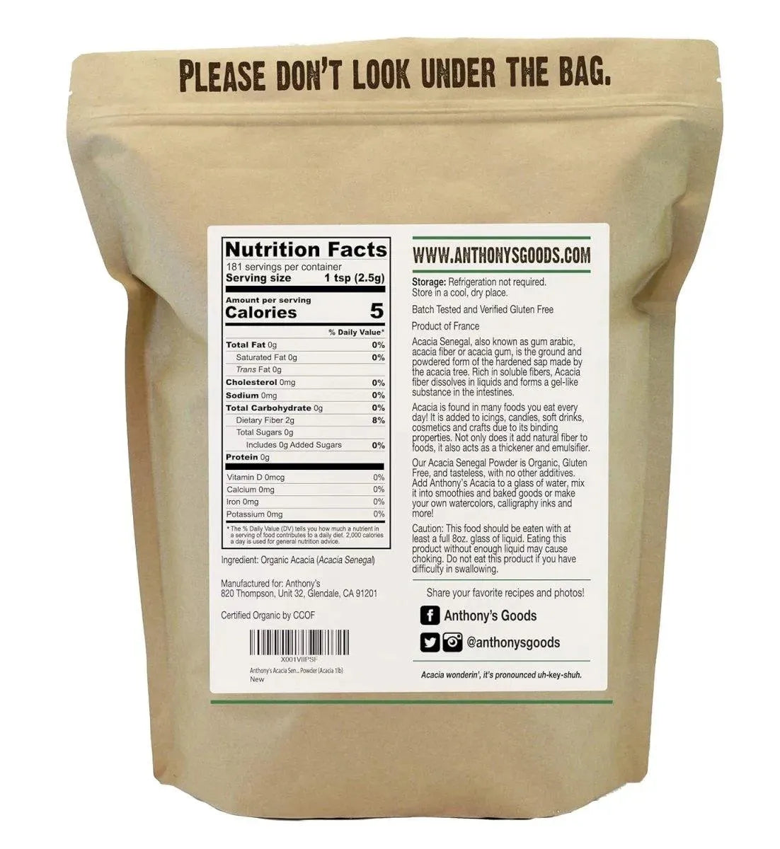 ANTHONY´S - Anthony's Organic Acacia Senegal Powder 454Gr. - The Red Vitamin MX - Suplementos Alimenticios - {{ shop.shopifyCountryName }}
