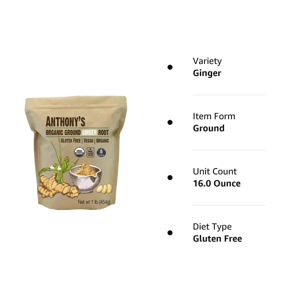 ANTHONY´S - Anthony's Organic Ground Ginger Root 454Gr. - The Red Vitamin MX - Suplementos Alimenticios - {{ shop.shopifyCountryName }}