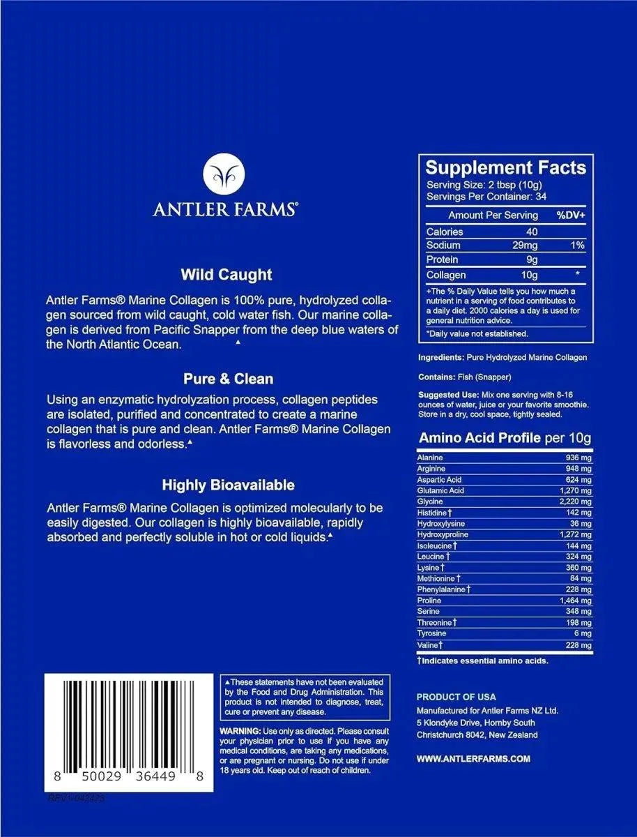 ANTLER FARMS - Antler Farms 100% Pure Clean Marine Collagen Powder 340Gr. - The Red Vitamin MX - Suplementos Alimenticios - {{ shop.shopifyCountryName }}