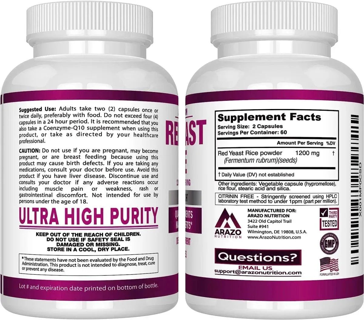 ARAZO NUTRITION - Arazo Nutrition Red Yeast Rice Extract 1200Mg. 120 Capsulas - The Red Vitamin MX - Suplementos Alimenticios - {{ shop.shopifyCountryName }}