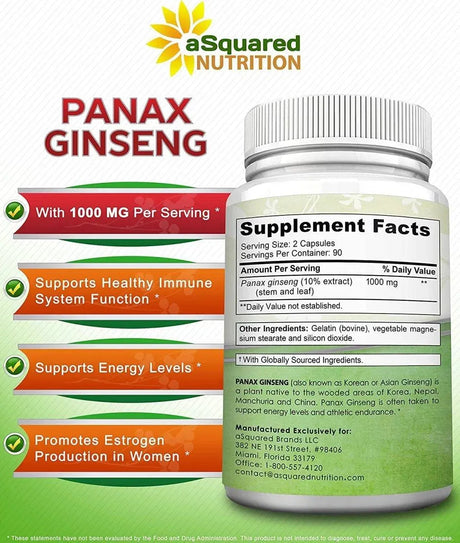 ASQUARED NUTRITION - aSquared Nutrition Red Korean Panax Ginseng 1000Mg. 180 Capsulas - The Red Vitamin MX - Suplementos Alimenticios - {{ shop.shopifyCountryName }}
