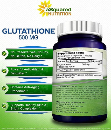 ASQUARED NUTRITION - aSquared Nutrition Reduced Glutathione 500Mg. 200 Capsulas - The Red Vitamin MX - Suplementos Alimenticios - {{ shop.shopifyCountryName }}