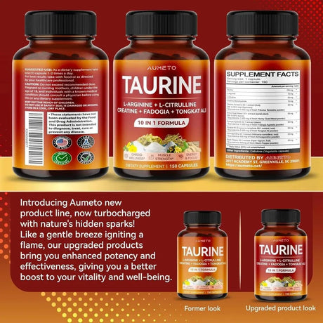 AUMETO - Aumeto Taurine Enhanced with L-Arginine, L-Citrulline, Creatine, Fadogia, Tongkat Ali 150 Capsulas - The Red Vitamin MX - Suplementos Alimenticios - {{ shop.shopifyCountryName }}