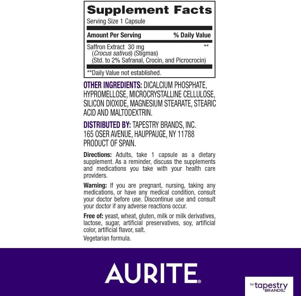 AURITE - Aurite Saffron Supplement 30Mg. 30 Capsulas - The Red Vitamin MX - Suplementos Alimenticios - {{ shop.shopifyCountryName }}