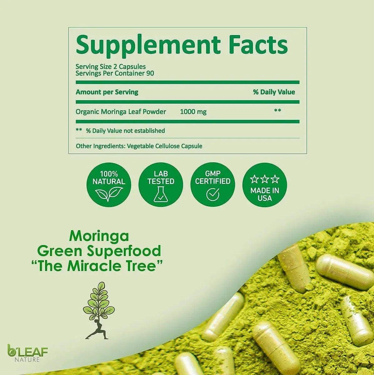 B'LEAF NATURE - B'LEAF NATURE Organic Moringa 1000Mg. 180 Capsulas - The Red Vitamin MX - Suplementos Alimenticios - {{ shop.shopifyCountryName }}