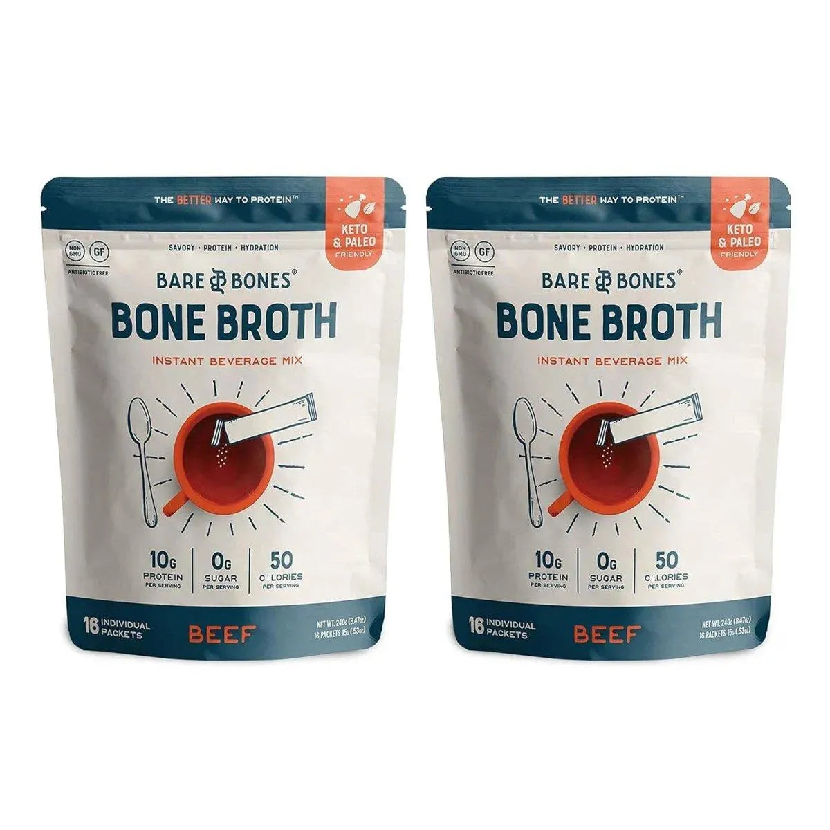 BARE & BONES - Bare Bones Beef Bone Broth Instant Powdered Mix 15Gr. 16 Paquetes 2 Pack - The Red Vitamin MX - Suplementos Alimenticios - {{ shop.shopifyCountryName }}