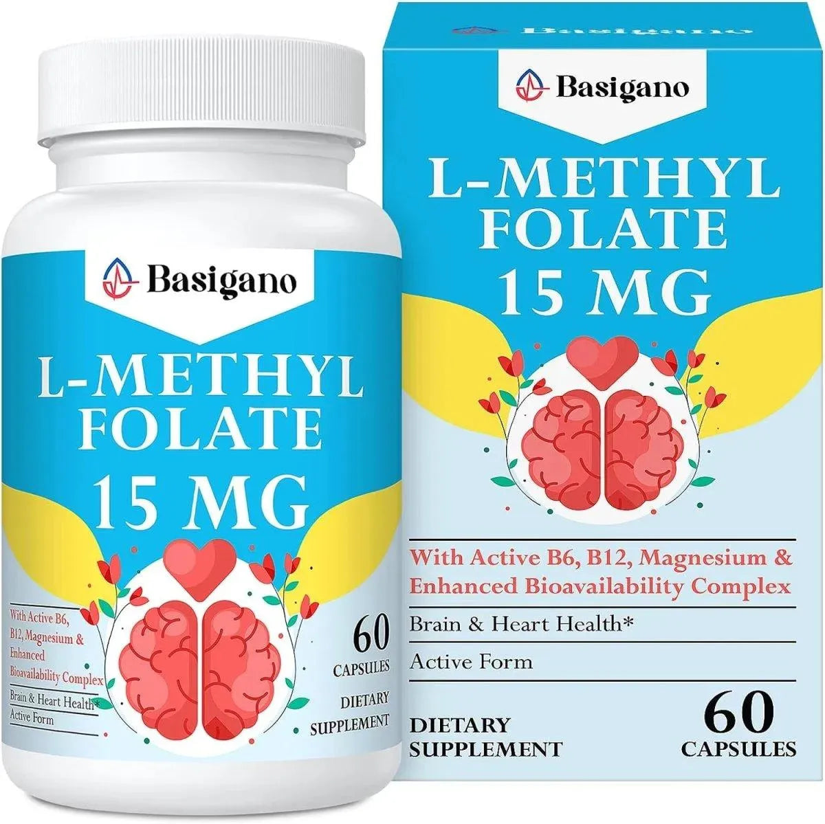 BASIGANO - Basigano 15Mg. L Methylfolate (5-MTHF) 60 Capsulas - The Red Vitamin MX - Suplementos Alimenticios - {{ shop.shopifyCountryName }}