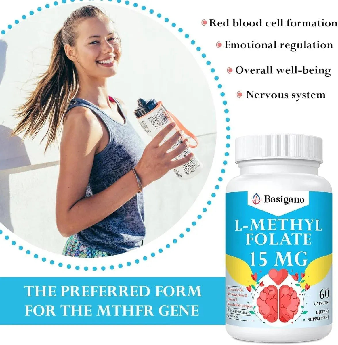 BASIGANO - Basigano 15Mg. L Methylfolate (5-MTHF) 60 Capsulas - The Red Vitamin MX - Suplementos Alimenticios - {{ shop.shopifyCountryName }}