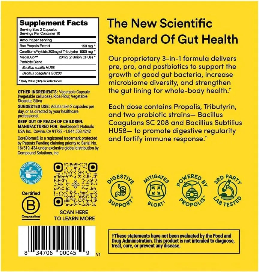 BEEKEEPER´S NATURALS - Beekeeper's Naturals Propolis Complete Gut Health 20 Capsulas - The Red Vitamin MX - Suplementos Alimenticios - {{ shop.shopifyCountryName }}