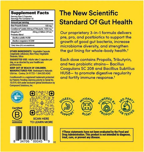 BEEKEEPER´S NATURALS - Beekeeper's Naturals Propolis Complete Gut Health 20 Capsulas - The Red Vitamin MX - Suplementos Alimenticios - {{ shop.shopifyCountryName }}