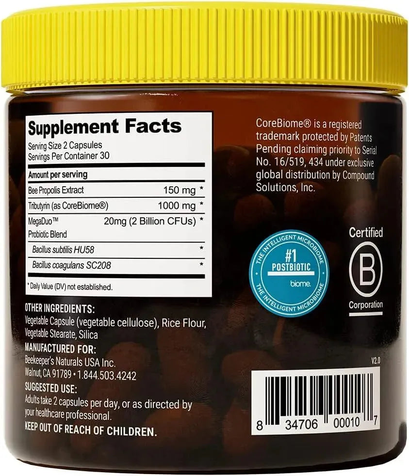 BEEKEEPER´S NATURALS - Beekeeper's Naturals Propolis Complete Gut Health 60 Capsulas - The Red Vitamin MX - Suplementos Alimenticios - {{ shop.shopifyCountryName }}