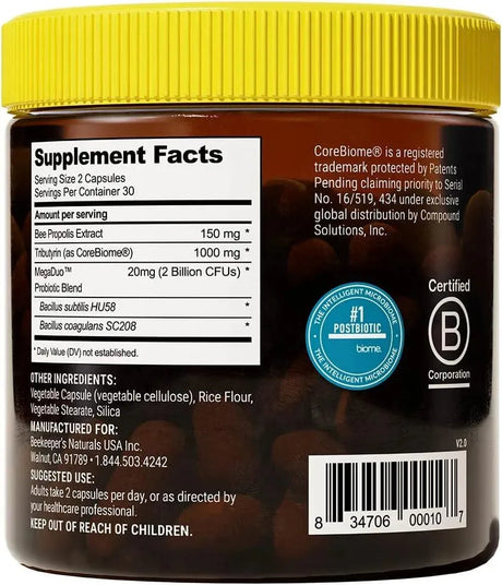 BEEKEEPER´S NATURALS - Beekeeper's Naturals Propolis Complete Gut Health 60 Capsulas - The Red Vitamin MX - Suplementos Alimenticios - {{ shop.shopifyCountryName }}