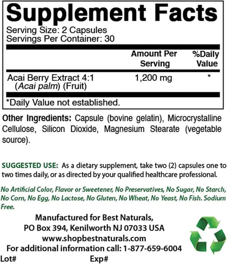 BEST NATURALS - Best Naturals Acai Berry 600Mg. 60 Capsulas 2 Pack - The Red Vitamin MX - Suplementos Alimenticios - {{ shop.shopifyCountryName }}