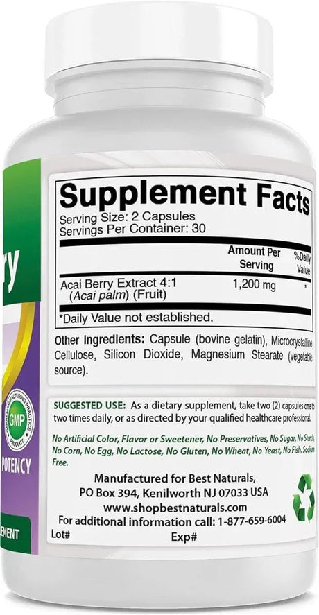 BEST NATURALS - Best Naturals Acai Berry 600Mg. 60 Capsulas 3 Pack - The Red Vitamin MX - Suplementos Alimenticios - {{ shop.shopifyCountryName }}