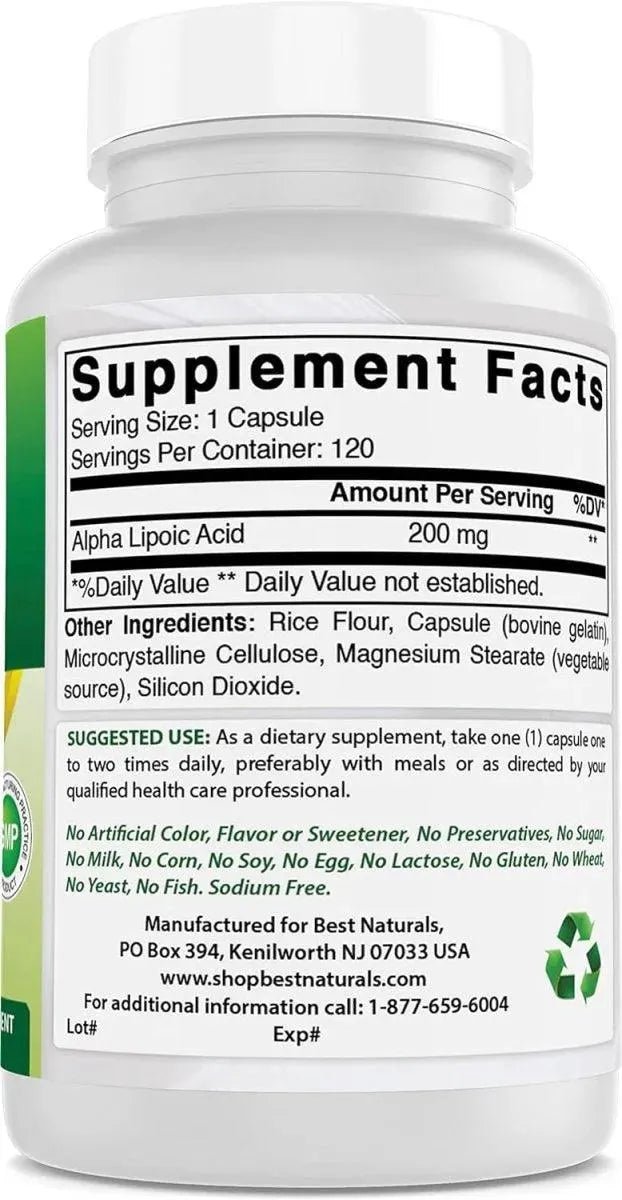 BEST NATURALS - Best Naturals Alpha Lipoic Acid 200Mg. 120 Capsulas - The Red Vitamin MX - Suplementos Alimenticios - {{ shop.shopifyCountryName }}
