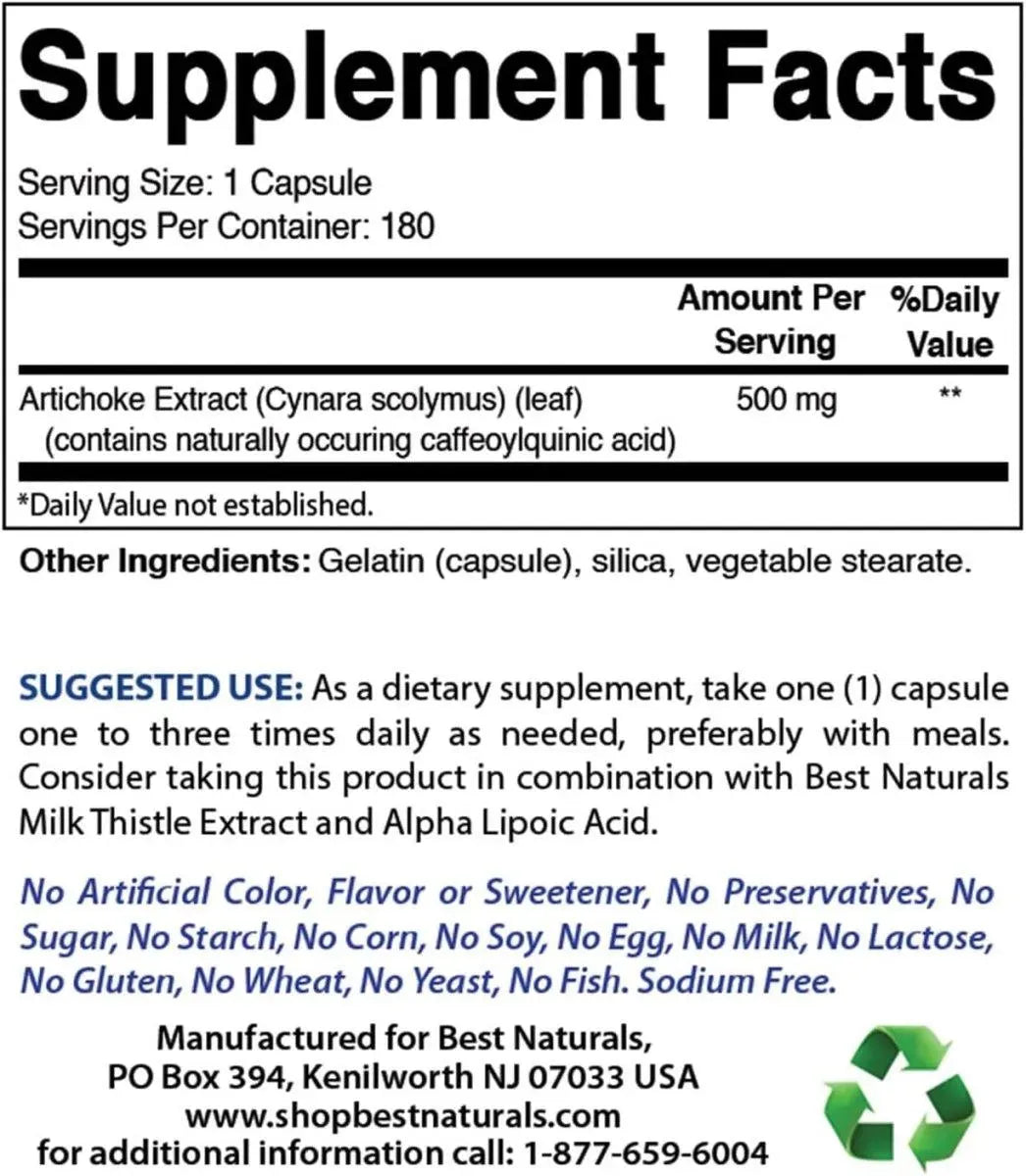 BEST NATURALS - Best Naturals Artichoke Extract 10000Mg. 180 Capsulas - The Red Vitamin MX - Suplementos Alimenticios - {{ shop.shopifyCountryName }}