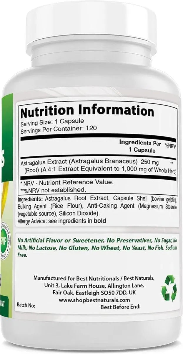 BEST NATURALS - Best Naturals Astragalus 1000Mg. 120 Capsulas - The Red Vitamin MX - Suplementos Alimenticios - {{ shop.shopifyCountryName }}