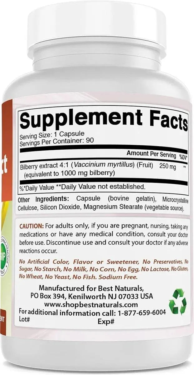 BEST NATURALS - Best Naturals Bilberry Extract 1000Mg. 90 Capsulas 2 Pack - The Red Vitamin MX - Suplementos Alimenticios - {{ shop.shopifyCountryName }}