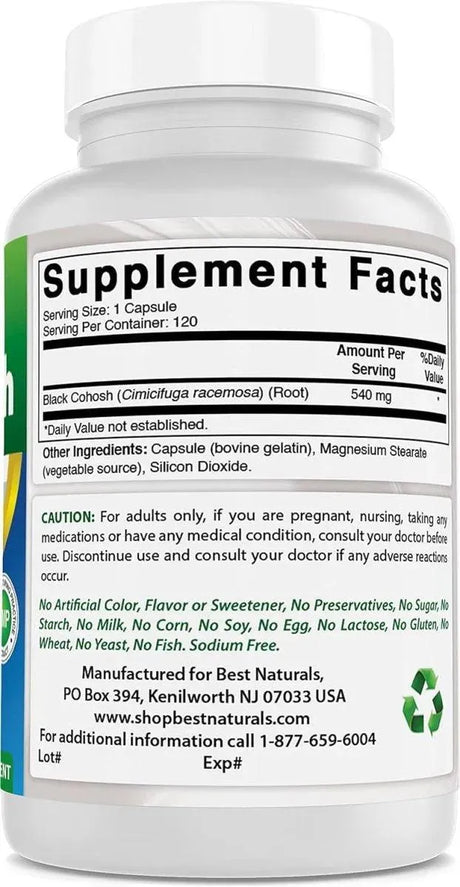 BEST NATURALS - Best Naturals Black Cohosh 540Mg. 120 Capsulas - The Red Vitamin MX - Suplementos Alimenticios - {{ shop.shopifyCountryName }}